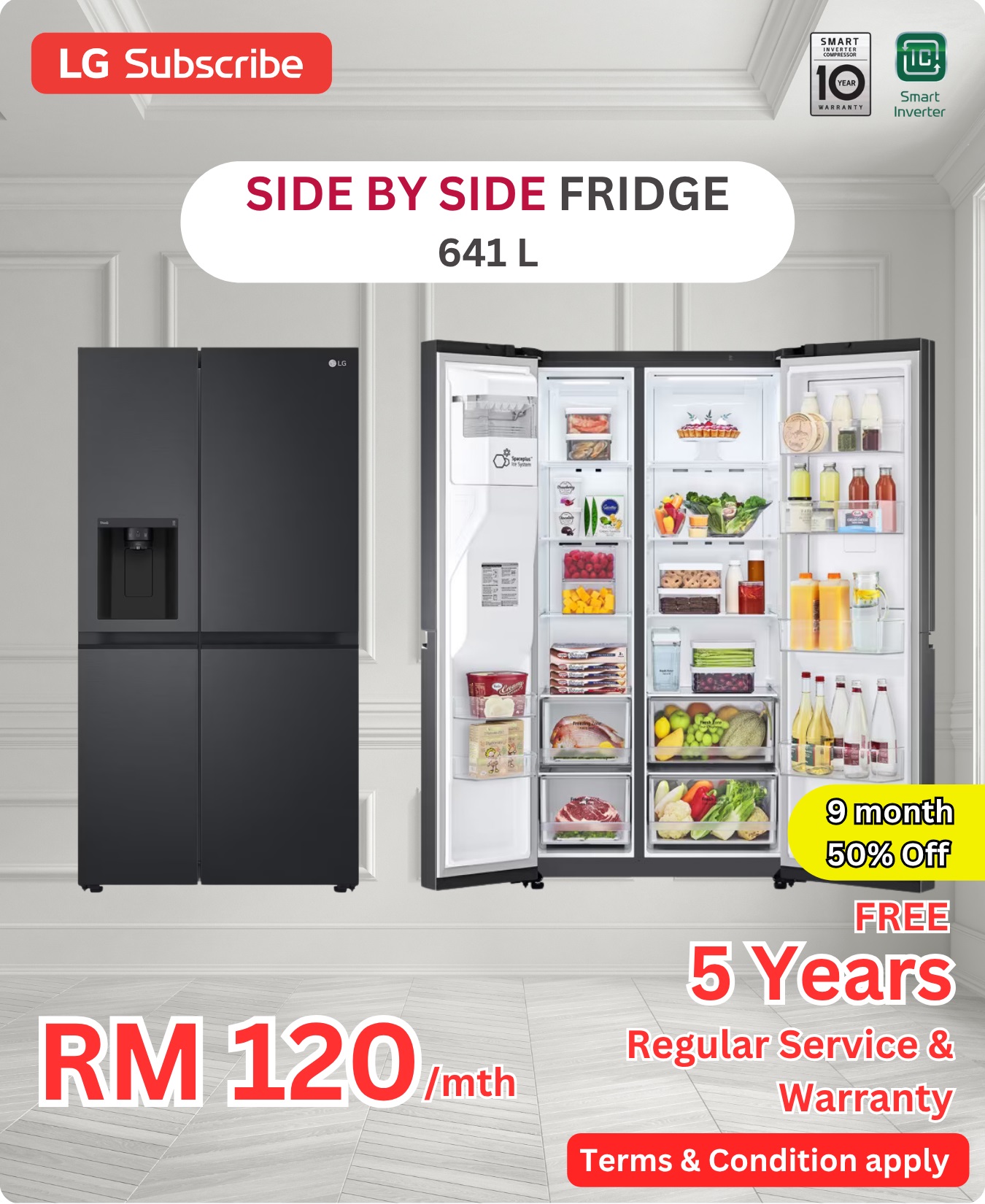 LG Side By Side Fridge 641L
