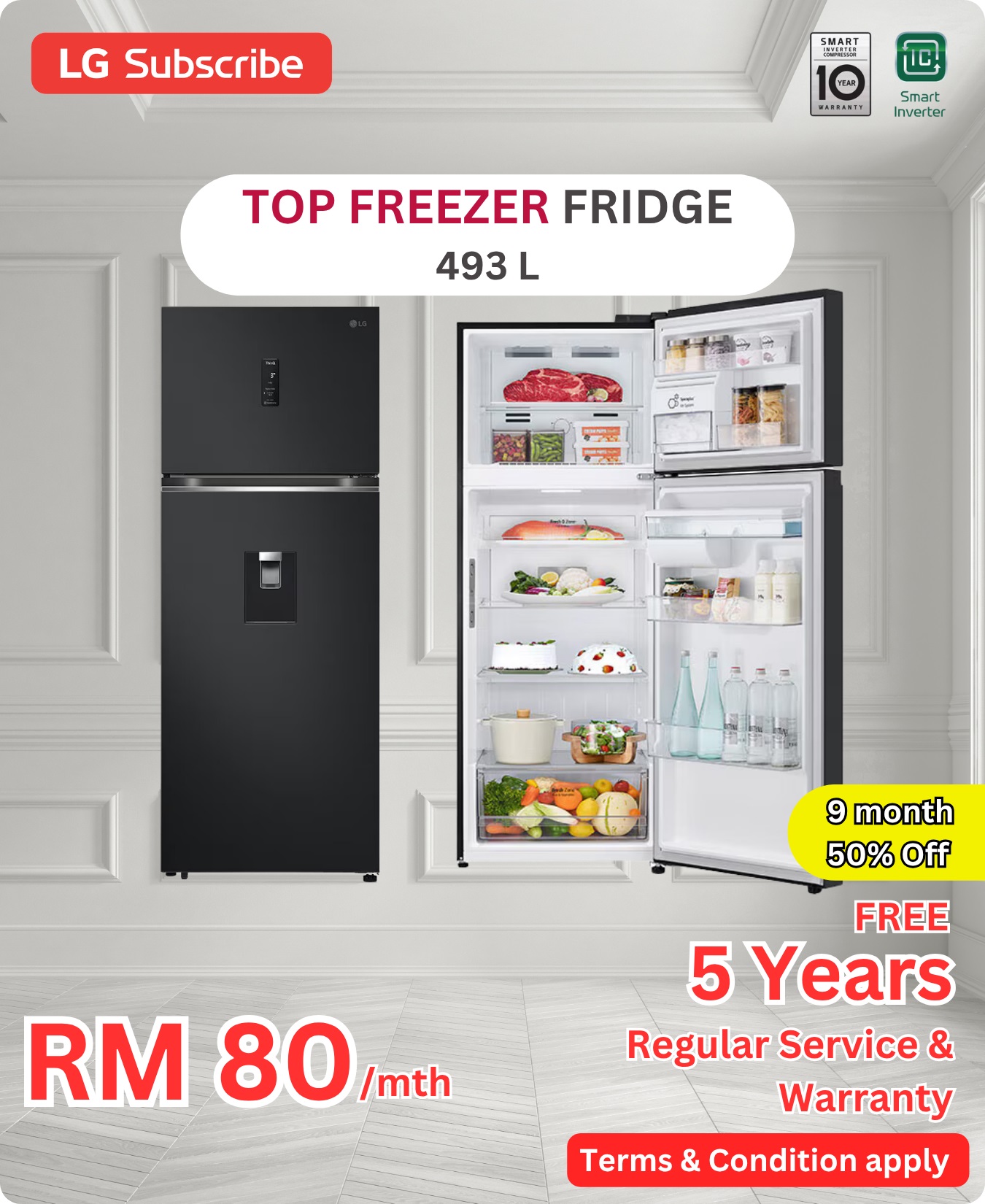 LG Top Freezer Fridge 493L