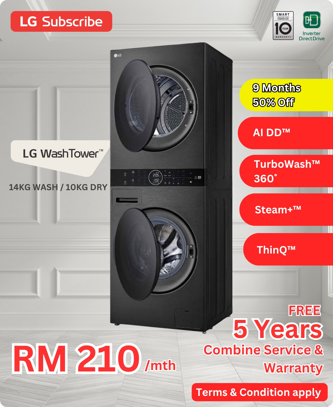 LG WashTower 14KG Wash 10KG Dry