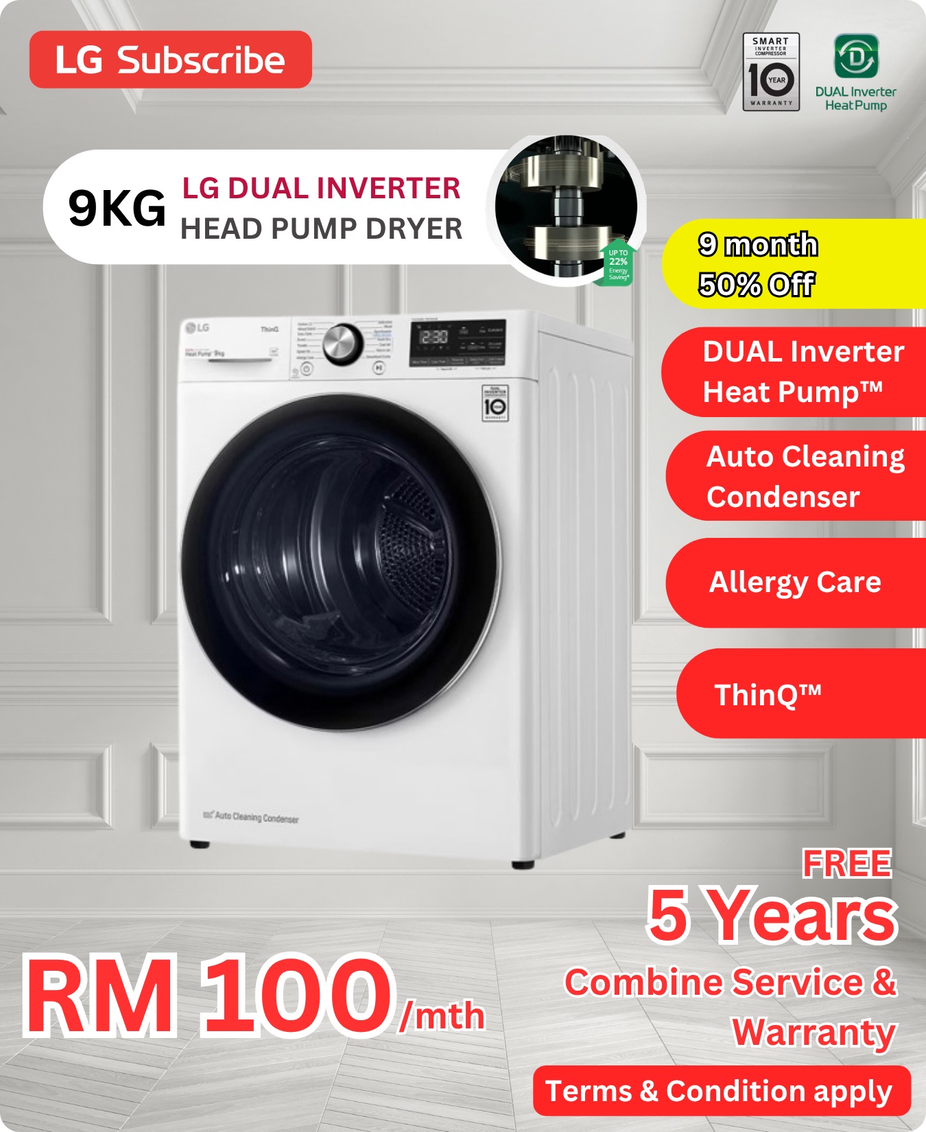 LG Dual Inverter Heat Pump Dryer 9KG