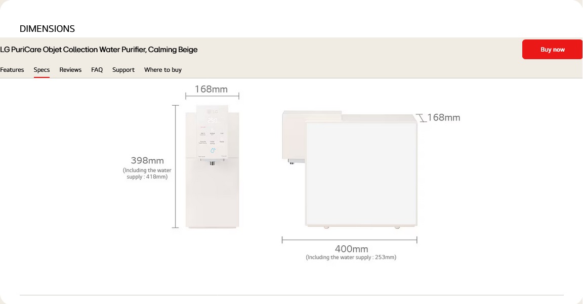 LG Objet Collection Dimensions - 168mm x 398mm x 400mm